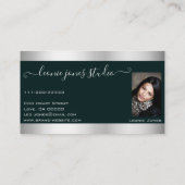 非常にエレガント濃い緑のシルバーグリッターの写真のロゴ 名刺 (裏面)