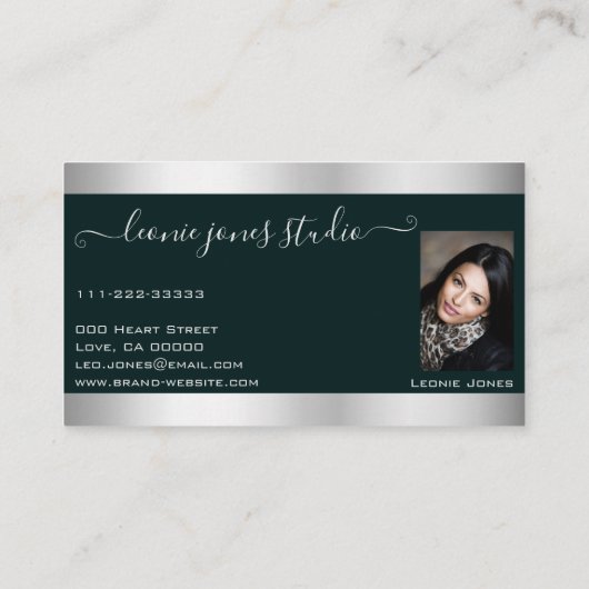 非常にエレガント濃い緑のシルバーグリッターの写真のロゴ 名刺 (裏面)