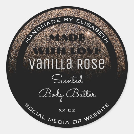 非常にエレガント製品ラベルブラック金ゴールドグリッター雨 ラウンドシール (正面)