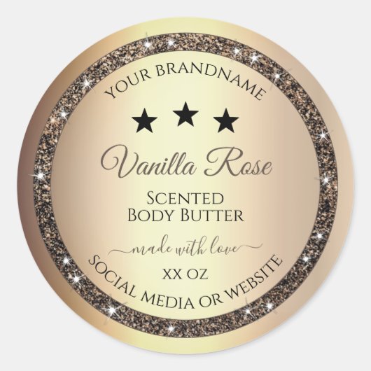 非常にエレガント金ゴールドグリッター製品の包装ラベル ラウンドシール (正面)