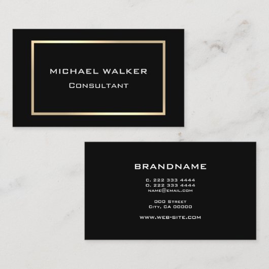 非常にエレガント金ゴールドフレームプレーンブラックプロフェッショナル 名刺 (正面/裏面)