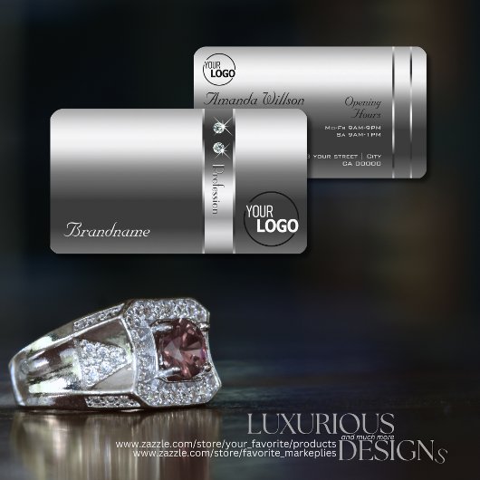 非常にエレガント銀色のダイヤモンドとロゴ 名刺