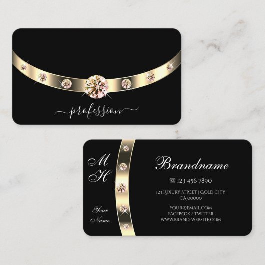 非常にエレガント黒と金ゴールドのダイヤきらめくモンド 名刺 (正面/裏面)