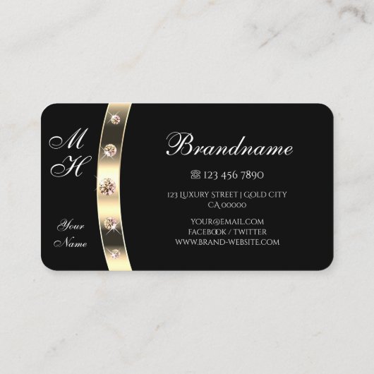 非常にエレガント黒と金ゴールドのダイヤきらめくモンド 名刺 (裏面)