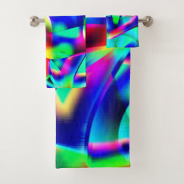 非常にカラフルの曲線の形状、緑の上に広がる… バスタオルセット