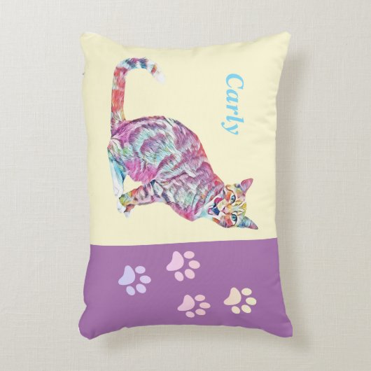 非常にカラフルタビー猫のアクセント枕 アクセントクッション (正面(垂直))