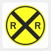 非常にクラシックおもしろいレールロードクロッシングサイン スクエアシール (正面)