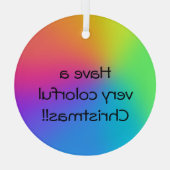 "非常にクリスマスを持カラフルっている"虹のグラデーション ガラスオーナメント (裏面)