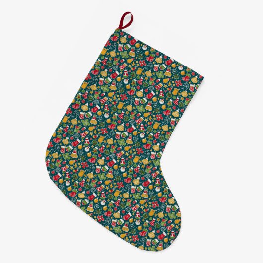非常にクリスマスパターンのデザイン ラージクリスマスストッキング (正面 (吊り時))