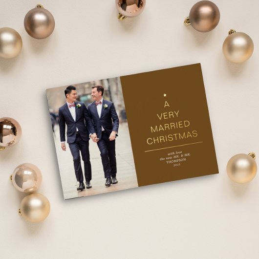 非常にクリスマス結婚したのダークマスタード金ゴールド 箔シーズンカード