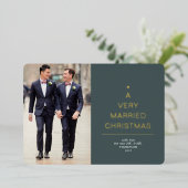 非常にクリスマス結婚したの緑の金ゴールド 箔シーズンカード (立ち正面)