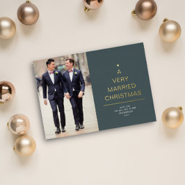 非常にクリスマス結婚したの緑の金ゴールド 箔シーズンカード