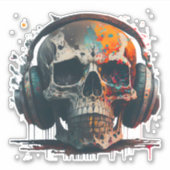 非常にクールでかっこいいドクロのクラブDJ シール (正面)