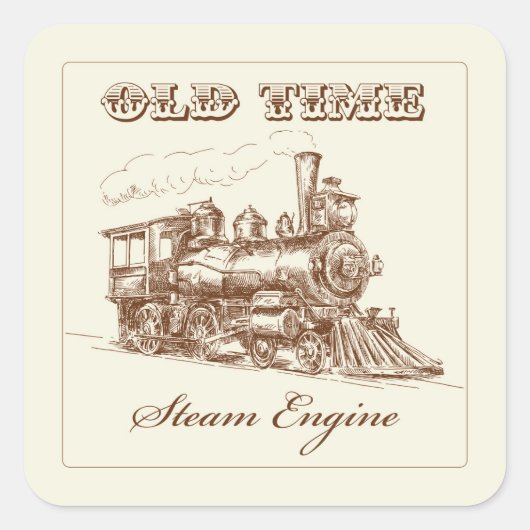 非常にクール古い時間の蒸気機関列車のステッカーセット スクエアシール (正面)