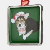 非常にコーギーのクリスマスのGimliの子犬の優れた正方形Orn メタルオーナメント (左)