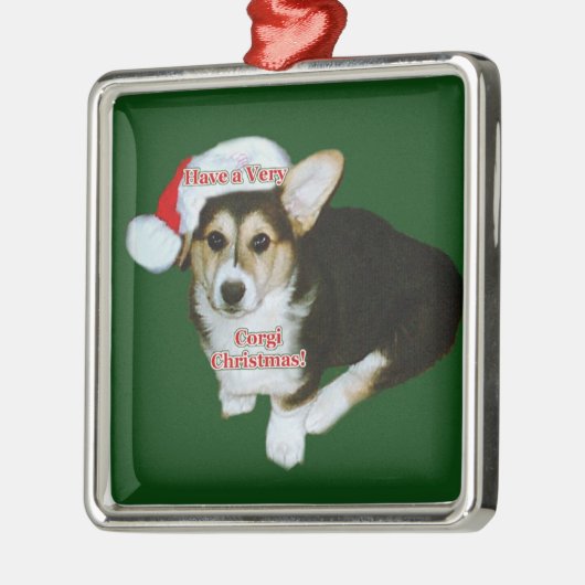 非常にコーギーのクリスマスのGimliの子犬の優れた正方形Orn メタルオーナメント (左)