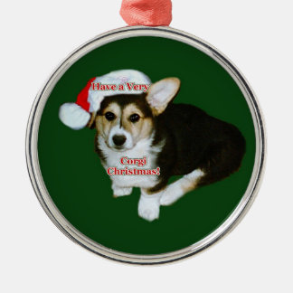 非常にコーギーのクリスマスのGimliの子犬Prem。 円形のOrnamen メタルオーナメント