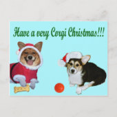 非常にコーギーのクリスマスM及びGのターコイズの郵便はがき シーズンポストカード (正面)