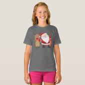 非常にサンタクロースおよびトナカイかわいい|のワイシャツ Tシャツ (正面フル)