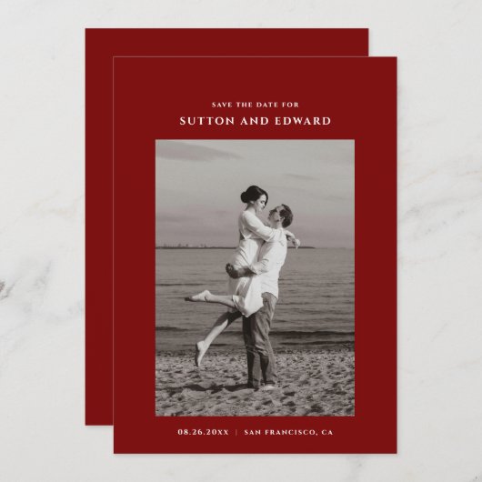 非常にシンプルな単一の写真 セーブザデート (正面/裏面)