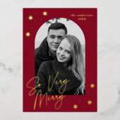 非常にスクリプメリートのArchフォトクランベリーと金ゴールド 箔シーズンカード (正面)