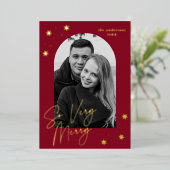 非常にスクリプメリートのArchフォトクランベリーと金ゴールド 箔シーズンカード (立ち正面)