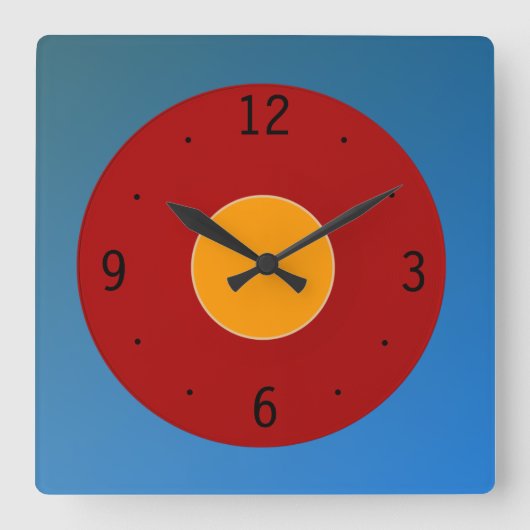 非常にプレーンな赤い黄色>プレーンなキッチンクロック スクエア壁時計 (正面)