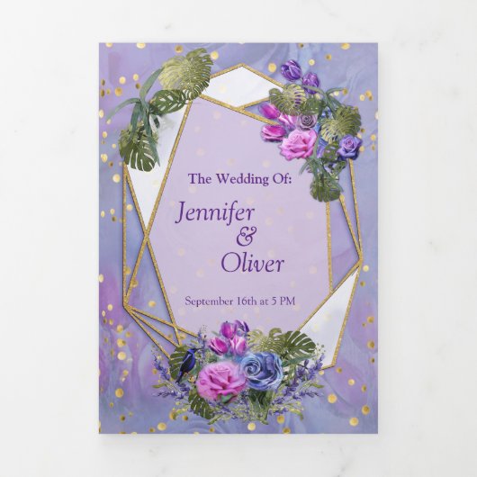 非常にペリブルーバイオレットバラとチューリップトリフォールドホ 三つ折りクリスマスカード (カバー)