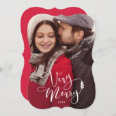 非常にメリーで白い原稿のクリスマスの写真カード 招待状 (正面/裏面)