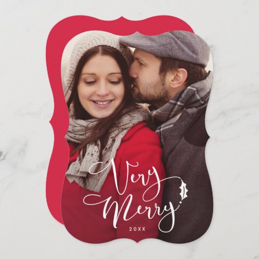 非常にメリーで白い原稿のクリスマスの写真カード 招待状 (正面/裏面)