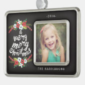 非常にメリークリスマスの花の黒いパーソナライズの シルバープレートフレームオーナメント (左)