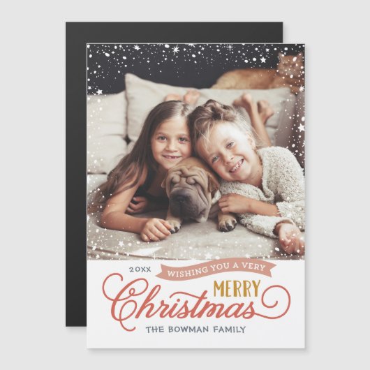 非常にメリースクリプト磁気ホリデーフォトカード (正面/裏面)