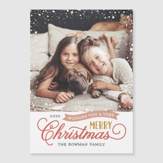 非常にメリースクリプト磁気ホリデーフォトカード (正面)