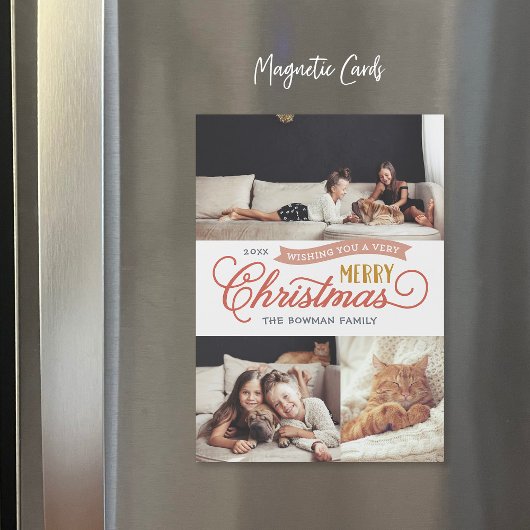 非常にメリースクリプト磁気ホリデーフォトカード