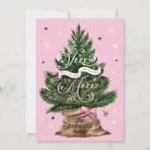 非常にメリーレトロヴィンテージピンククリスマスツリーボウ シーズンカード (正面)