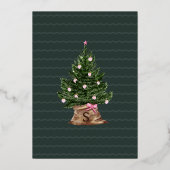 非常にメリーレトロヴィンテージピンククリスマスツリーボウ 箔シーズンカード (裏面)