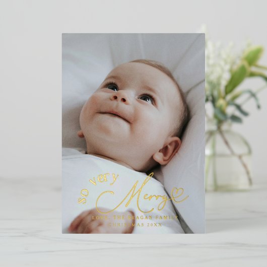 非常にメリー休日の誕生発表 箔招待状 (立ち正面)