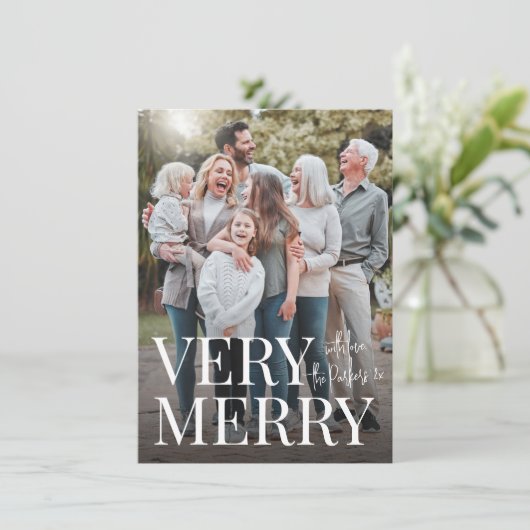 非常にメリー家族の写真モダンクリスマス シーズンカード (スタンド正面)