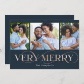 非常にメリー編集可能な色3写真ホリデーカード シーズンカード (正面/裏面)