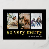 非常にメリー金ゴールドブラックモダンの3フォトコラージュ 箔シーズンカード (正面)