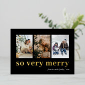 非常にメリー金ゴールドブラックモダンの3フォトコラージュ 箔シーズンカード (立ち正面)