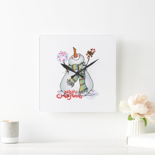 「非常にメリー雪だるま」のクリスマス時計 スクエア壁時計 (ホーム)