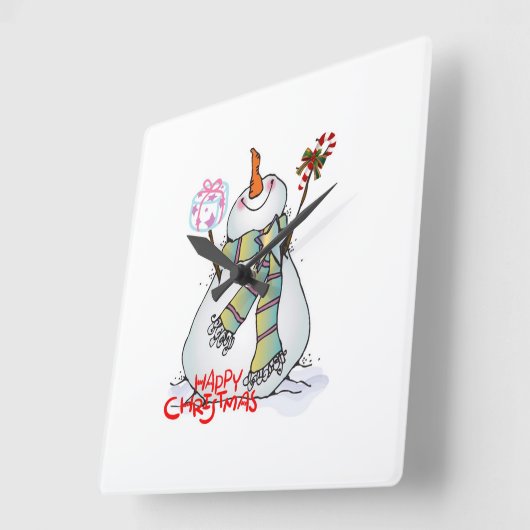 「非常にメリー雪だるま」のクリスマス時計 スクエア壁時計 (傾斜)