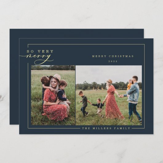 非常にモダンメリー金ゴールド書クリスマス写真 シーズンカード (正面/裏面)