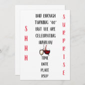 非常にユモアに富んだ独創的な ***サプライズパーティー 40歳*** 招待状 (正面/裏面)