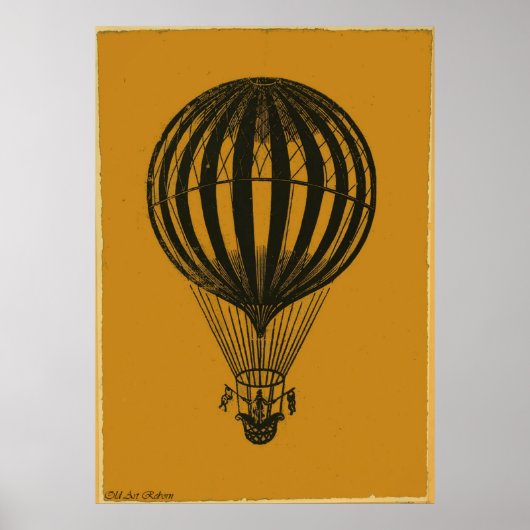 非常に古いホットエアバルーン鉛筆スケッチ ポスター (正面)
