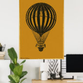 非常に古いホットエアバルーン鉛筆スケッチ ポスター (ホームオフィス)