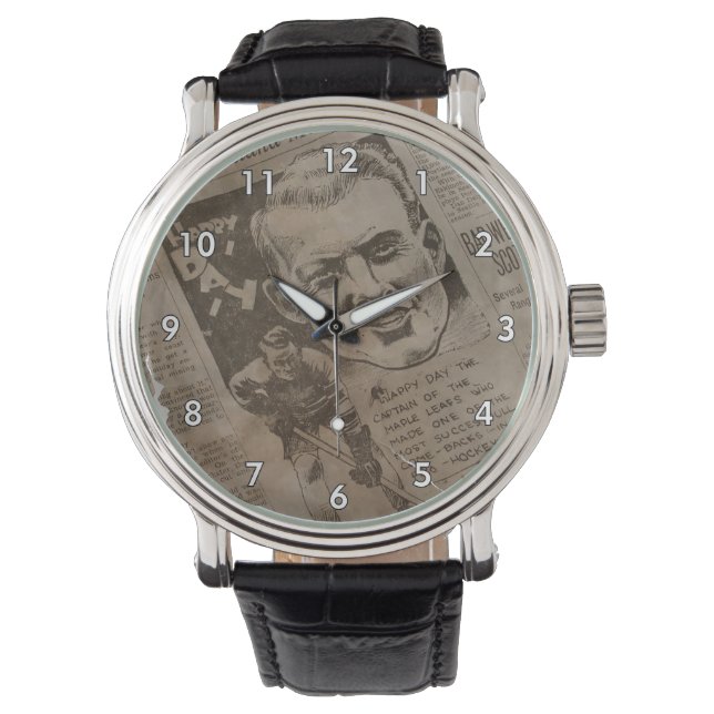 非常に古い新聞に目を引く 腕時計 (正面)