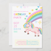 非常に可愛いカラフルユニコーンの子供の誕生日 招待状 (正面)