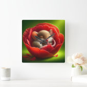 非常に可愛いベビーマウス眠る スクエア壁時計 (ホーム)